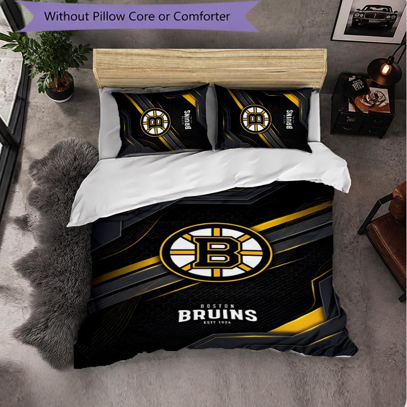 Set Biancheria da Letto Boston Bruins in Microfibra 3 Pezzi Copripiumino Decorativo per Camera da Letto Uso Domestico