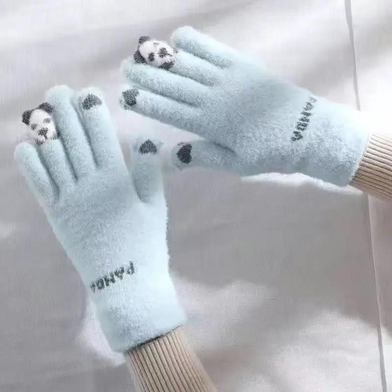 Winter Plush Gloves, Cycling Knitted Gloves, Autumn and Winter Cute Girls' Cold Resistant Gloves, Touch Screen Warm Gloves