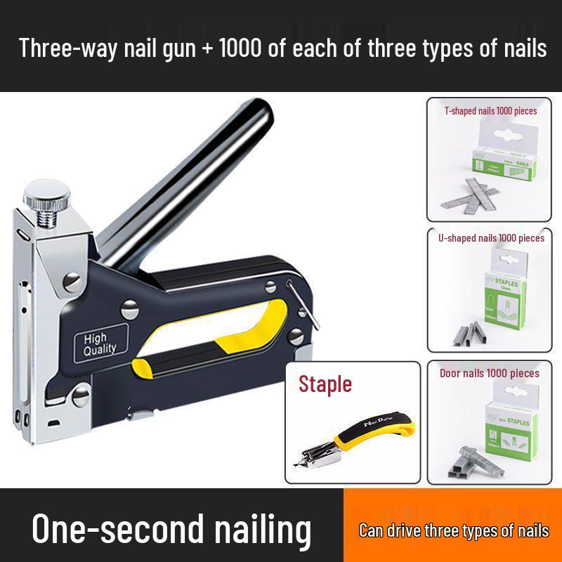 Three-in-One Handheld Woodworking Staple and Brad Nailer for Cabinets and Sofas