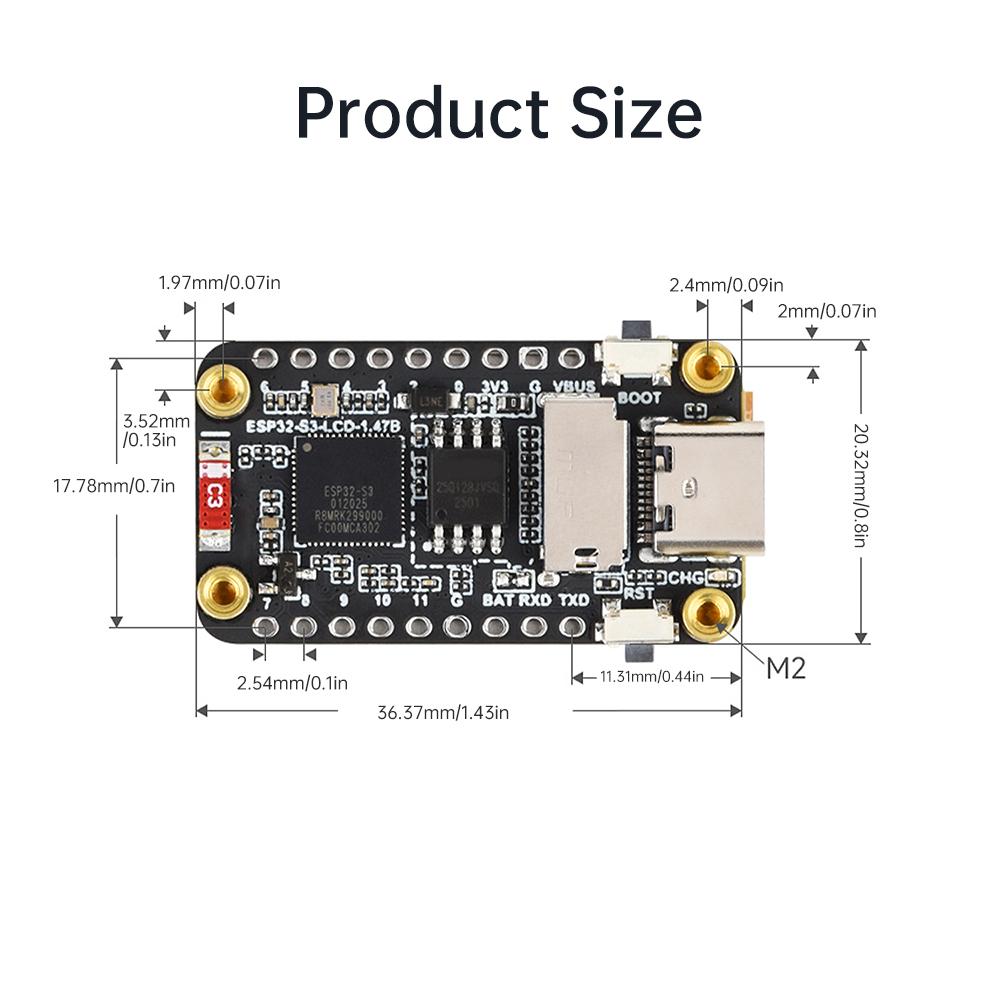 ESP32-S3 1.47-inch 172 × 320 LCD Display WIFI Bluetooth-compatible Development Board Dual-coreProcessorType-c Interface