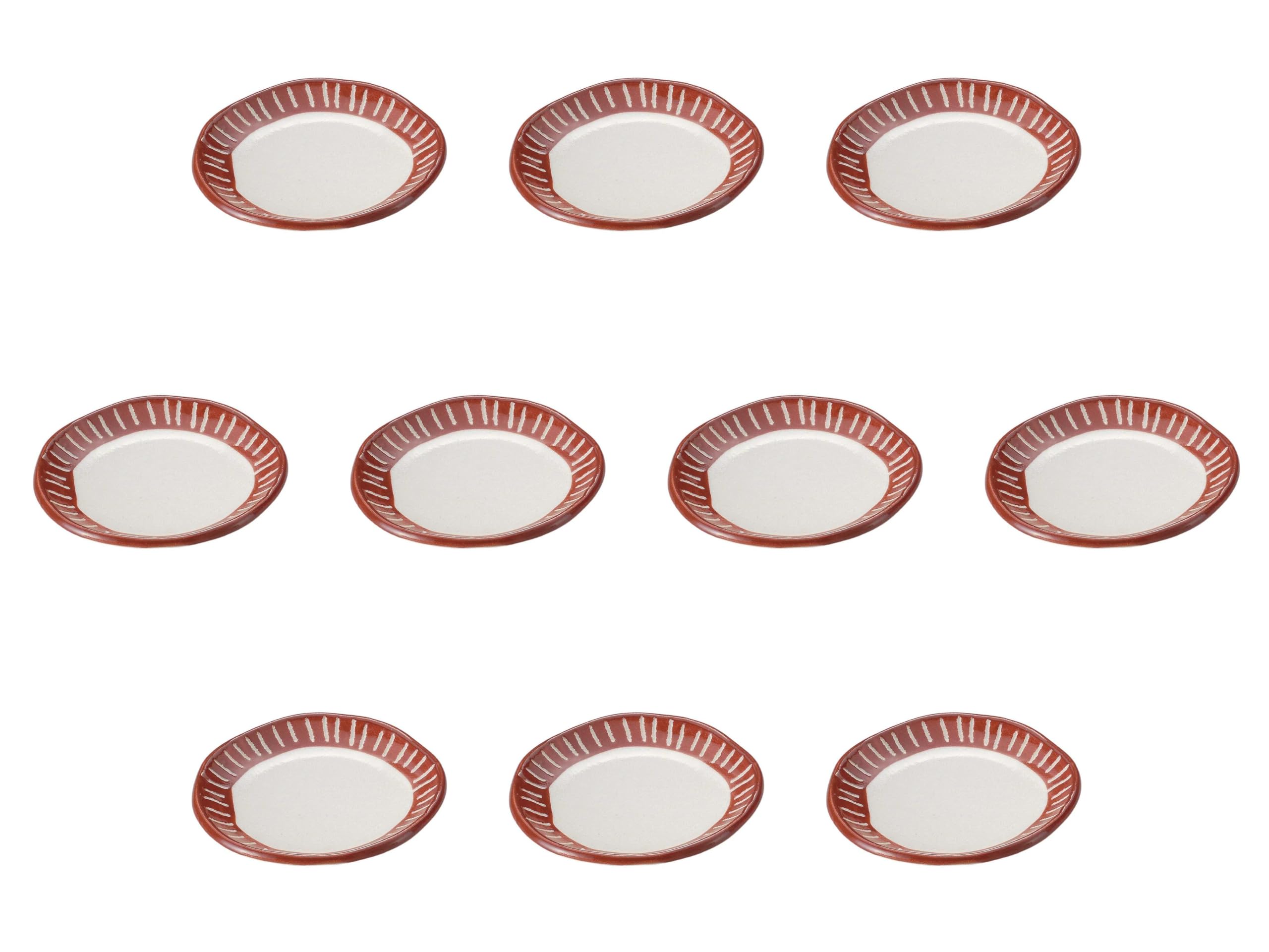 

Set of 10 Red Rimmed Tokusa Plates x Side Plates by Setomonohonpo 5.0 [15.5 2.7 cm]
