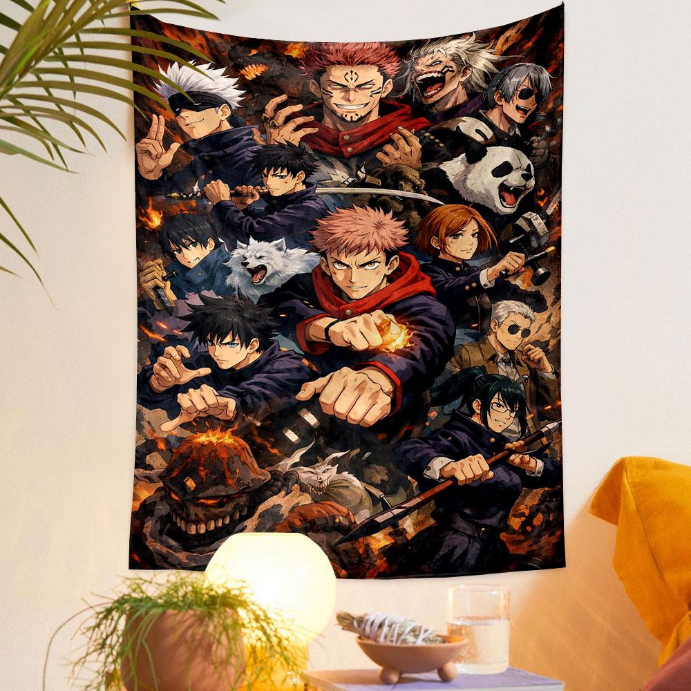 "Anime Warriors Action Collage Tapestry" Patterned Tapestry Home Decor, Suitable for Bedroom and Living Room, Gift