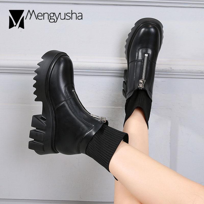 Bottes d'équitation à fermeture éclair avant femme bottines en maille bottes à plateforme d'hiver en peluche à gros talons hauts botas grande taille 34-43