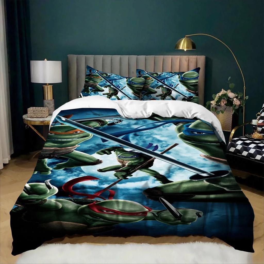 3D Cartoon Duvet Cover Set Exquisite N-Ninja Wallpaper Turtles Digital Printing Bedding Set for Bed Girl Boys Bedroom Decor Gift