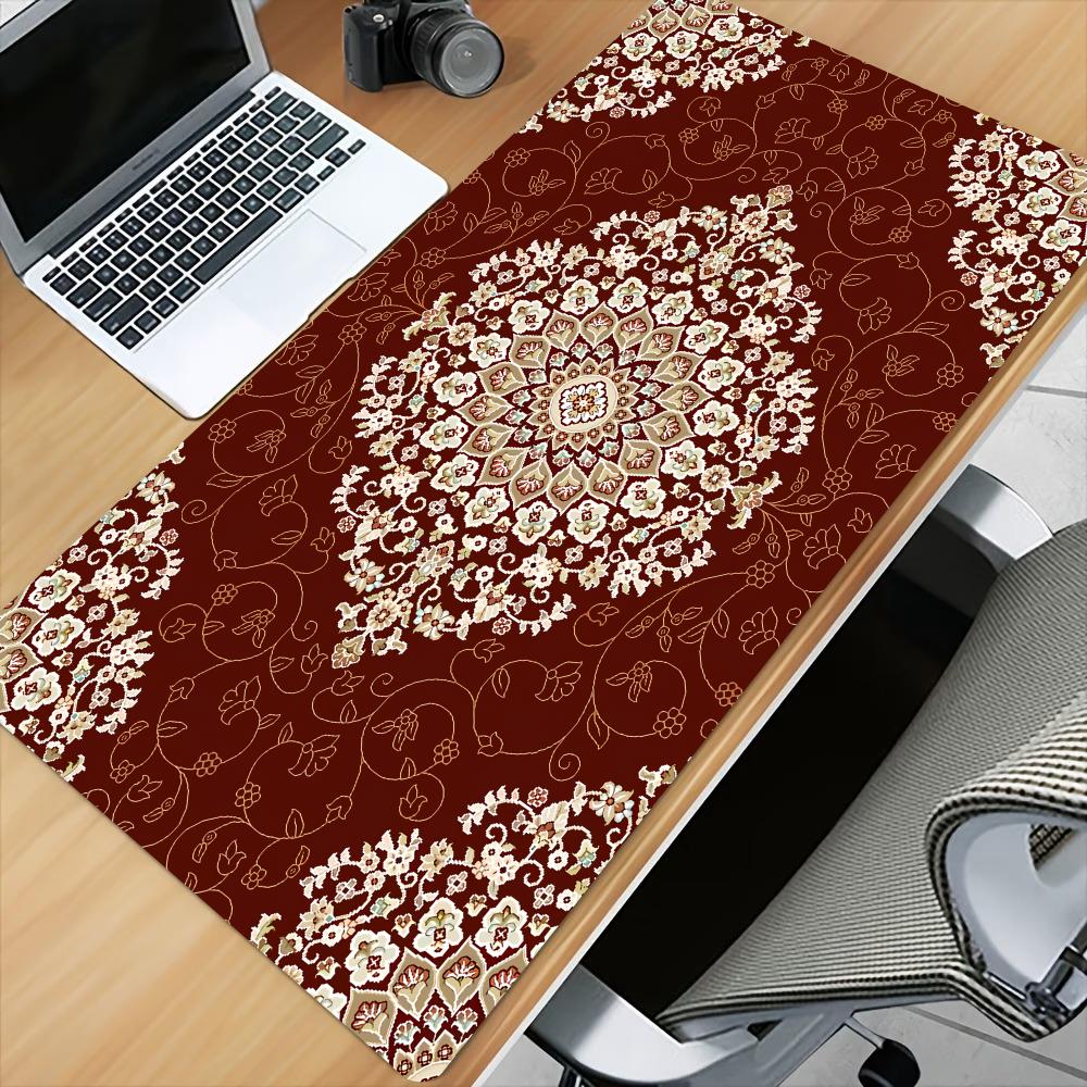 Vintage Persian Rug Extended Gaming Mouse Pad AntiSlip Stitched Edge Aesthetic Decor For Pc Gamer Office Workspace