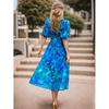 Women Summer Floral Print Boho Midi Dress V Neck Short Sleeve Casual Holiday Long Dress Fashion