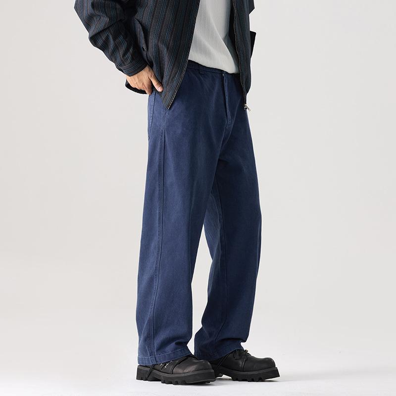 American Spring and Autumn Lyocell Casual Pants Men's Loose Straight Trendy Brand Simple Wide Leg Solid Color Tooling Pants Men's