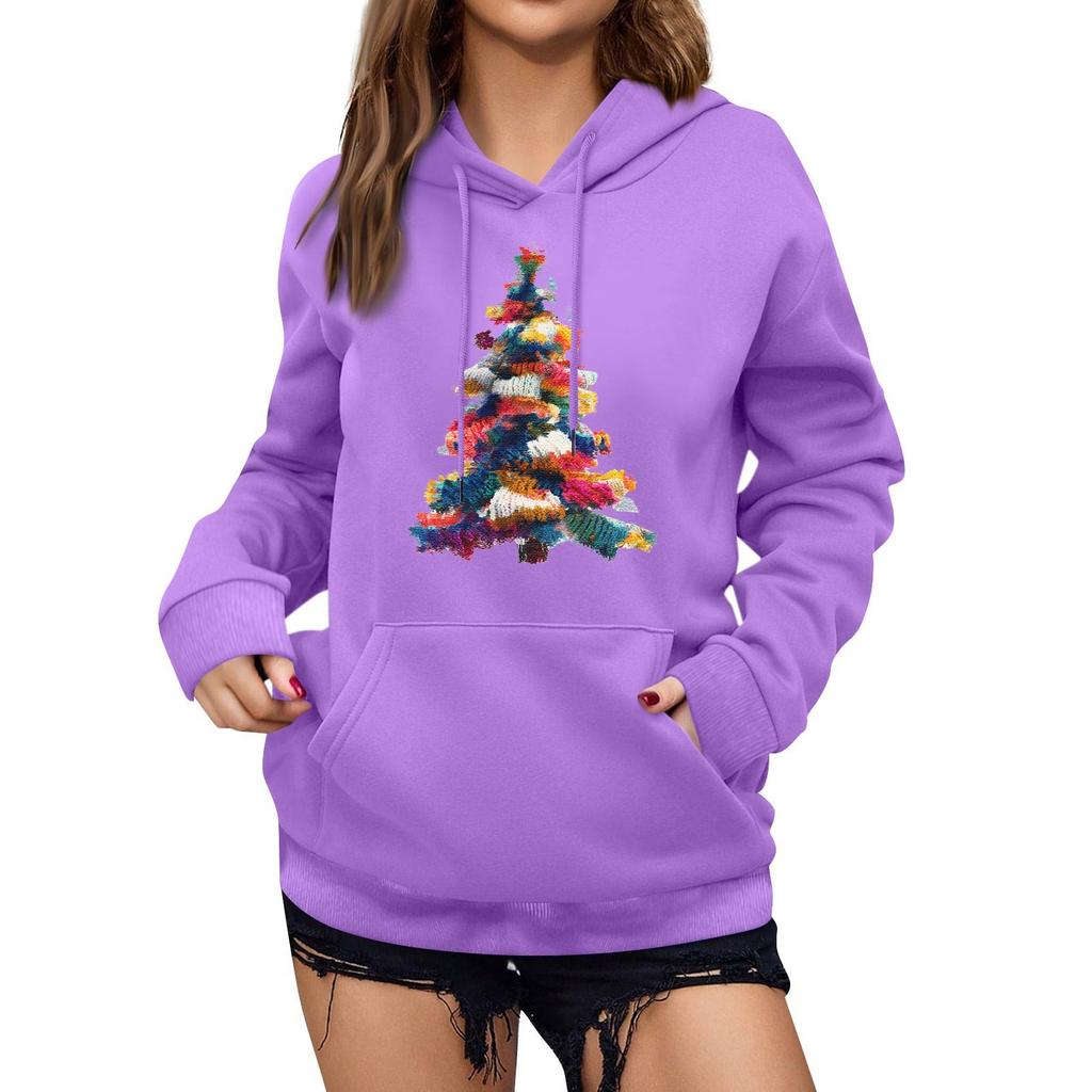 Women's Winter Christmas Printed Pullover Hooded Sweatshirt Fleece Long Sleeve Sweatshirt