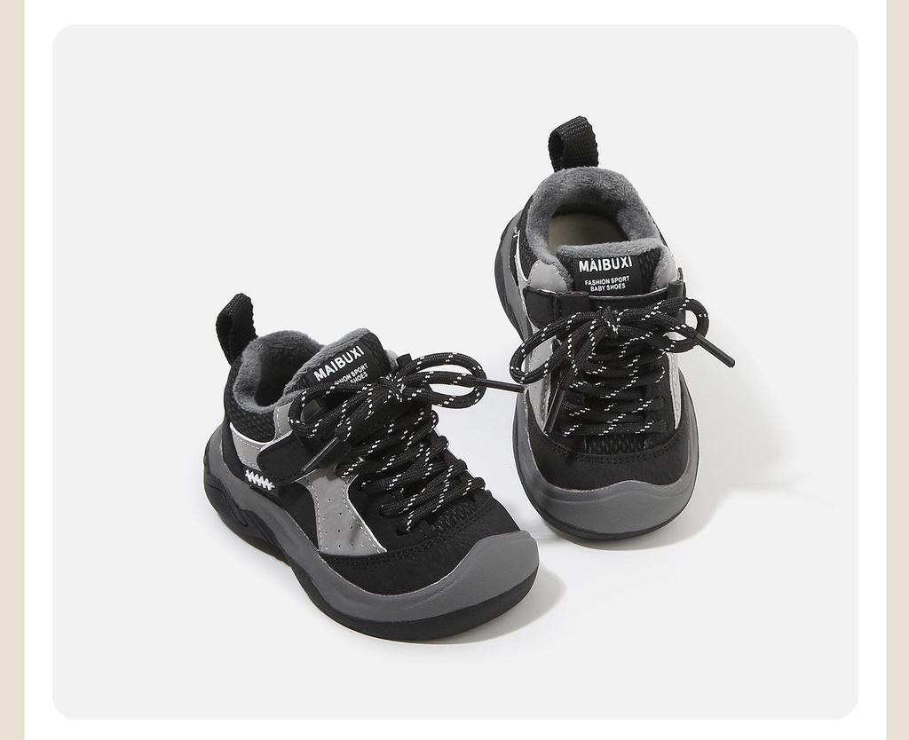 Children's Fleece-Lined Winter Shoes: Non-Slip, Soft Sole, Color-Block Sports and Casual Styles for Boys and Girls