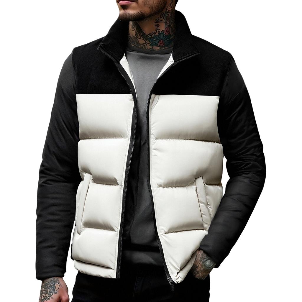 Men's Corduroy Patchwork Zipper Vest Stand Collar Sleeveless Outdoor Casual Warm Vest Jacket