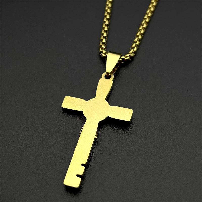 Katholischer Heiliger Benedikt Cspb Kreuz Anhänger Halskette für Frauen Männer Edelstahl Goldfarbe Jesus Kruzifix Kette Schmuck Geschenk