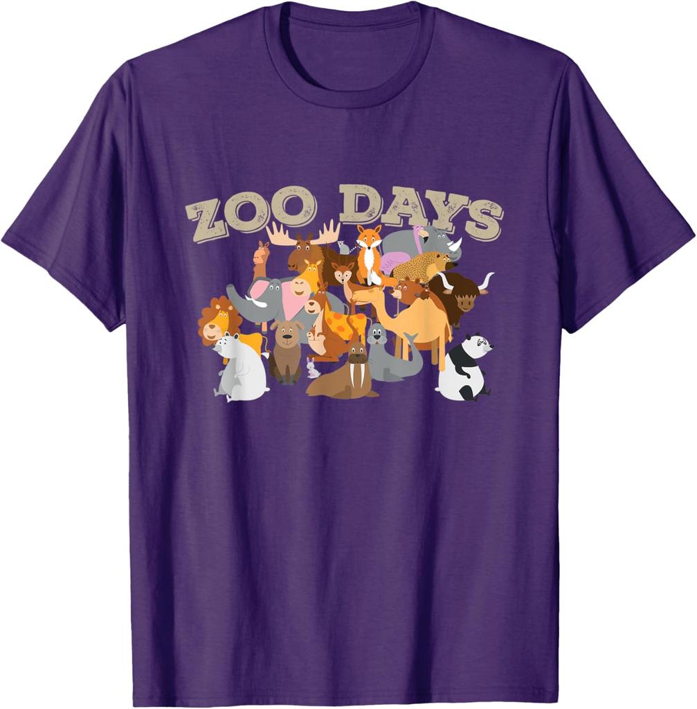 Zoo Days Animals Group Graphic Tee Shirt Men Casual Crew Neck Cotton TShirt