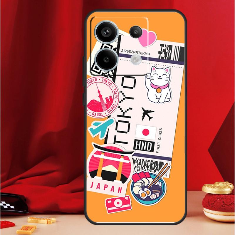 Travel Boarding Pass Tokyo Case For Xiaomi Redmi Note 14 13 12 11 10 15 Pro Plus Redmi 15 13 15C 13C 10C 12C 14C Funda