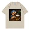 Yorkie Drinking Beer Funny Meme Graphic T Shirts Summer Casual  Short Sleeve T-shirtWomen Fashion O-Neck T-shirt