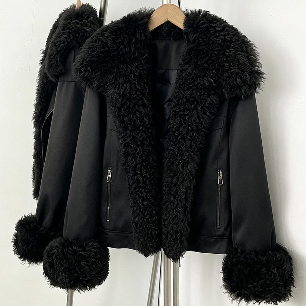 Winter new versatile commuter wind thickened warm jacket women's detachable natural real lamb fur collar down jacket