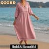 Fashion Summer Spring Solid Color Print 3/4 Sleeves V-Neck Casual Dresses