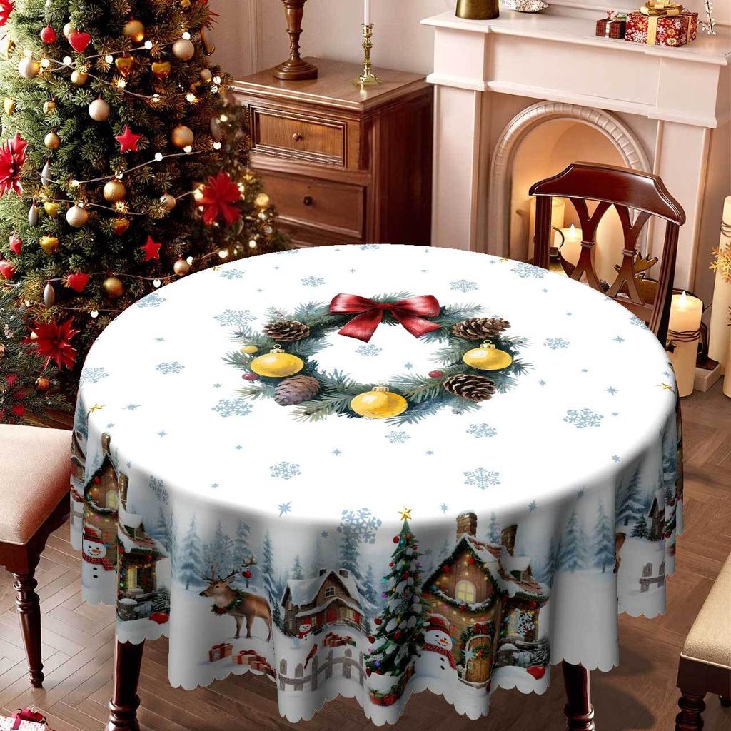 Weihnachtliche Tischdecke, Iglu Rentier Druck Leave-In Kaffeetisch Tischstoff-Set, Runder Tisch Rechteckig erhältlich