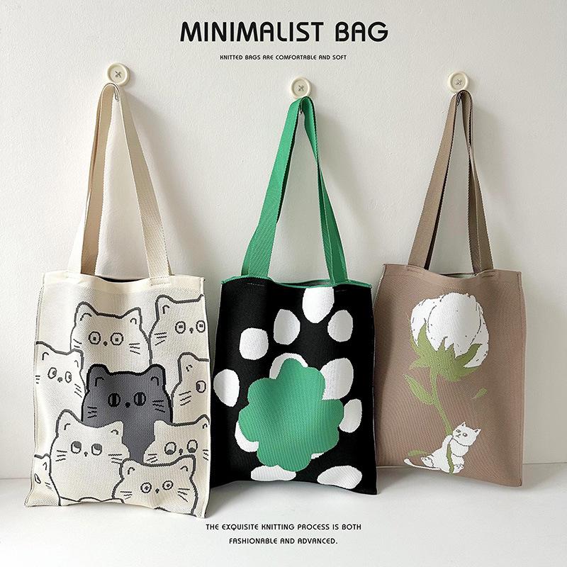 Korean Style Cute Panda Knit Shoulder Bag - Large Capacity Commuter Tote
