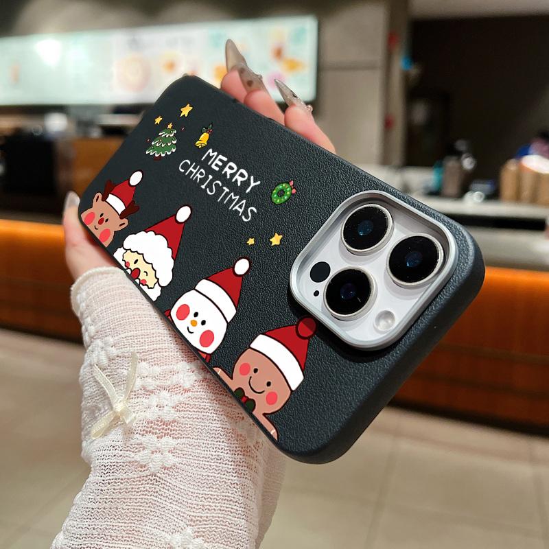 

Веселый рождественский снеговик, олень, Санта, узор, тонкий чехол для iPhone 16 Pro Max 15 Pro 14 Plus 13 12 11 XS XR 8 7, противоударный матовый мягкий чехол для телефона из ТПУ iPhone 16 чёрный
