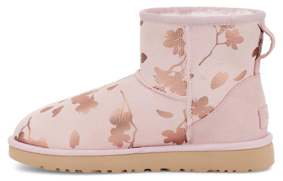 UGG Classic Mini Floral Foil Pink Red Fleece Lined Women s 1118163-SLPN 39