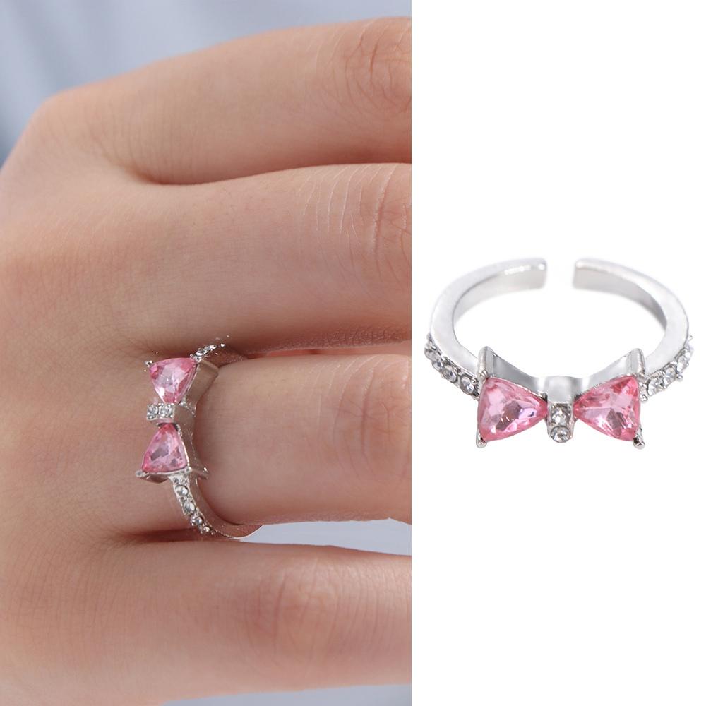 Pink Bowknot Finger Ring Exquisite Bowknot Opening Ring Beauty Bow-tie Ring  Gift
