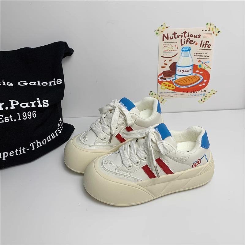 Hong Kong style versatile women's shoes 2025 new spring thick-soled heightened versatile casual sports board shoes lightweight breathable board shoes