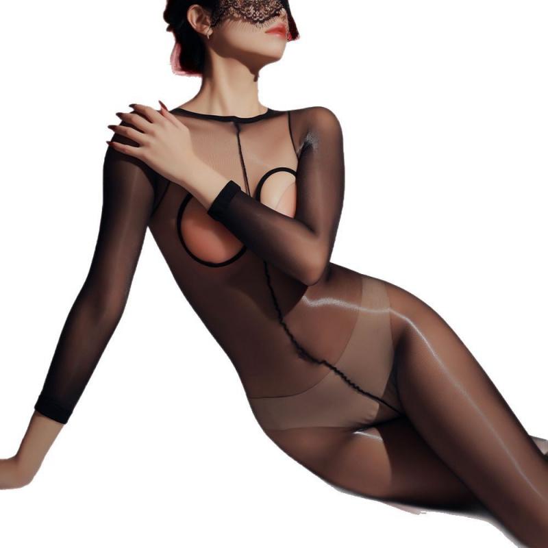 Aurora Bare Chest Bodysuit Sexy Silky Shiny Temptation Ultra-Thin Transparent Invisible Full Body Stockings Open Crotch No Need