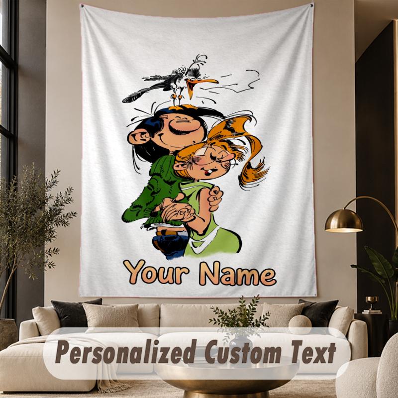 Custom Text Printed Tapestry Gaston Lagaffe Pattern Large Wall Hanging Indoor Room Decor
