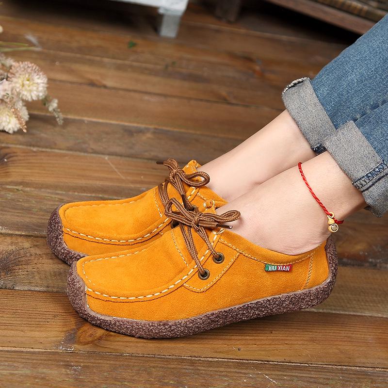 2025 Autumn Korean Lace-up Genuine Leather Women's Loafers, Casual Flat Bottom, Plus Size