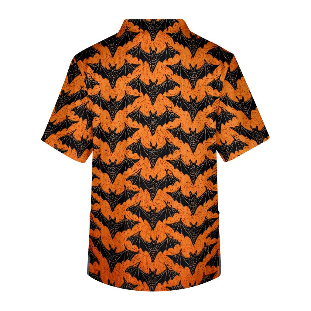 Men's V Neck Short Sleeve Halloween Print Medical Scrub Top with Chest Pocket and Two Front Pockets Suitable for Healthcare Professionals
