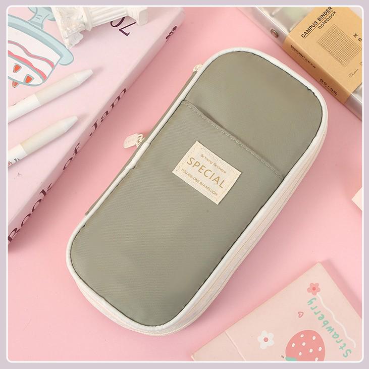 In-Stock Double Layer Large Capacity Solid Color Retractable Pencil Case