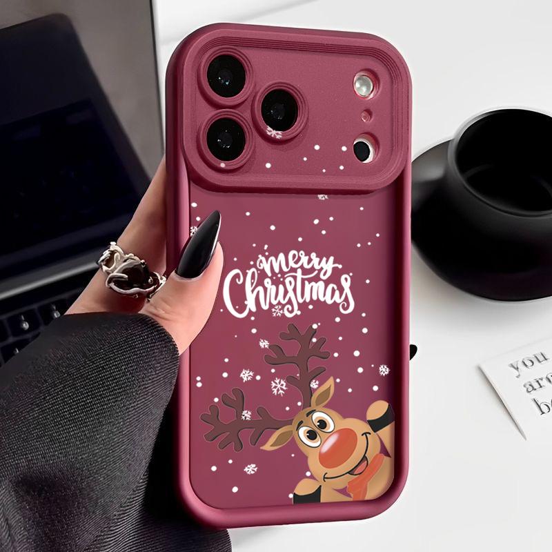 Cute Christmas Elk Pattern Case For iPhone 17 Air 16e 16 15 14 Pro Max 13 17 Pro Max 17 Pro 17 Shockproof Soft TPU Silicone Phone Cover Funda