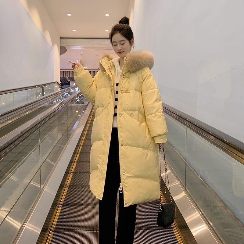 Long Over-the-knee Hooded Down Cotton Coat for Women Winter Big Fur Collar Thick Cotton Coat Trend Parkas Jackets