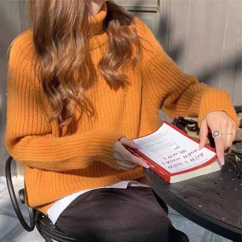 Women's Korean Solid Color Turtleneck Pullover Sweater - 2026 Autumn/Winter Soft Knit Base Layer