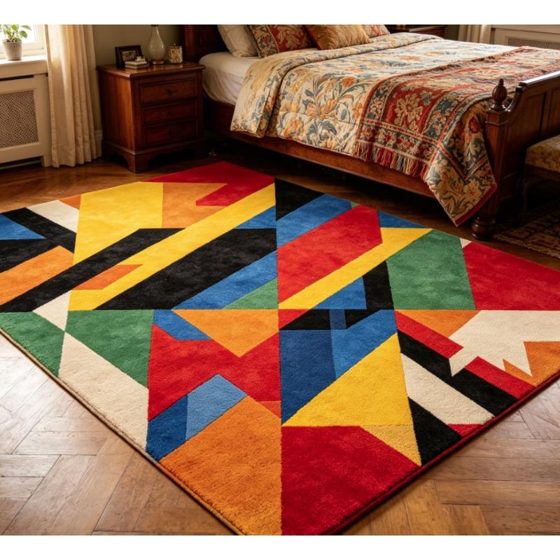Retro Contrasting Geometric Carpet, Nordic Ins Style Living Room Floor Mat, Non-slip and Dirt-resistant Model At The Entrance