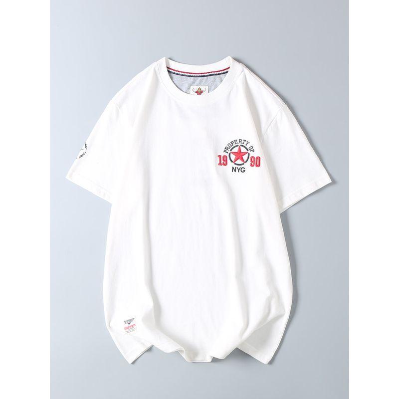 American Retro Machine Embroidery Men's Short Sleeve T-Shirt Summer New Arrival Trendy Export Export Tail Single Cotton T-shirt