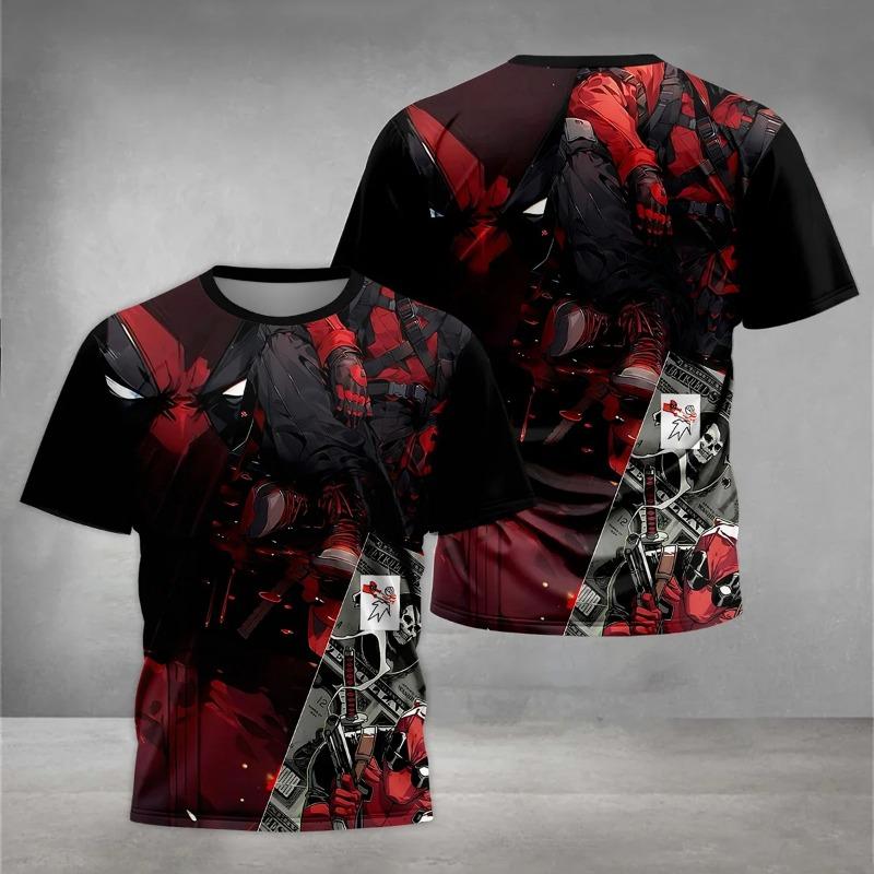 Deadpool Fashion 3D Printed T-shirt Paired with Cool Battle Print, Summer Round Neck Short Sleeved Loose and Eye-catching