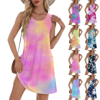 Women's Casual Sundress With Pockets Summer Boho Beach Dress T-Shirts Dress V Neck Loose Tank Dresses