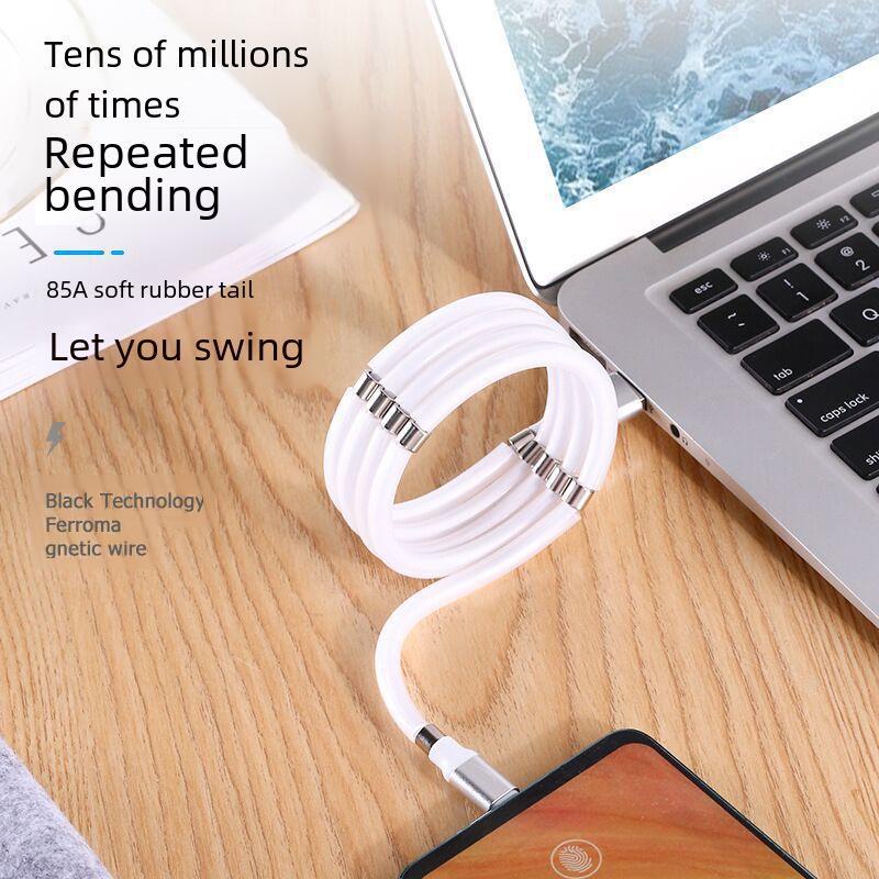 Fast Charging Magnetic Silicone Rope Cable for Apple, Type-C, and Android Devices
