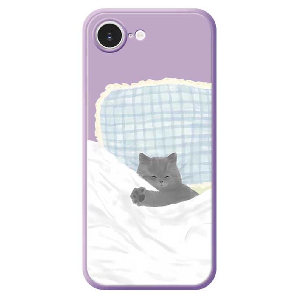For iPhone 16e Case Cute Sleeping Cat Pattern Printing Straight Edge TPU Phone Back Cover