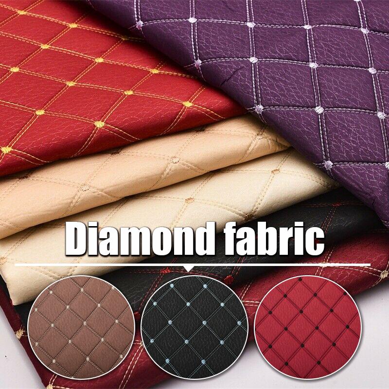 100cm Plaid Embroidery Sponge Fabric Imitate Leather Thick Quilted Cloth for Car Interior DIY Roof Seat Home Upholstery Material