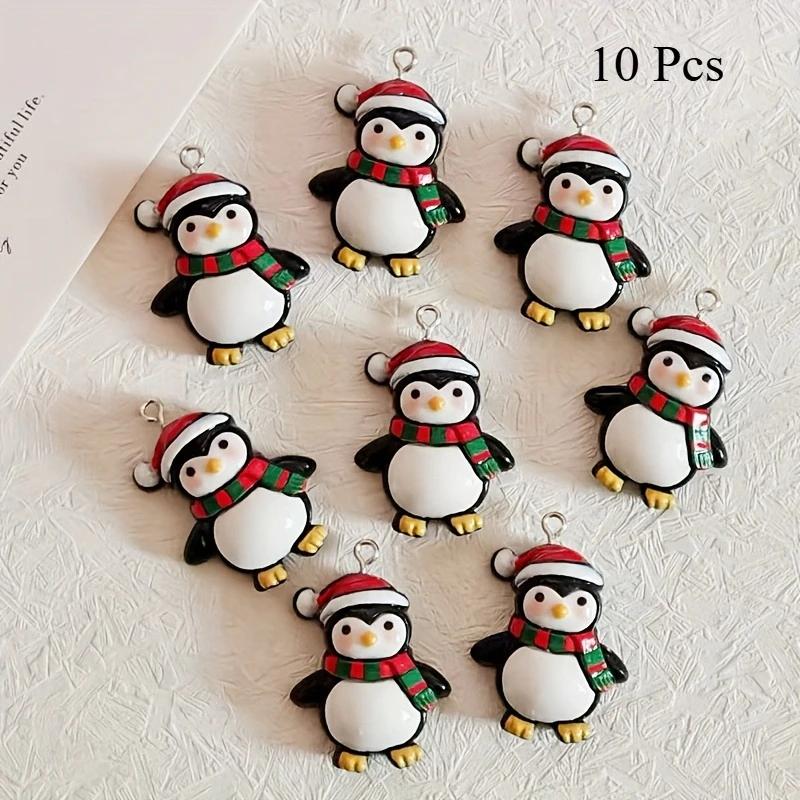 11 Pcs Cute Christmas Penguin Resin Charms Funny Christmas Hats Animal Pendants DIY Christmas Gifts Jewelry Making Accessories