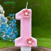 Pink Birthday Candles Flower Birthday Candle  1 Years Baby Girl Cake Topper Decoration Flower Honey Bee Candles