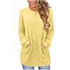 Women's Fashion Loose-Fit Round Neck T-Shirt Colour Pocketed Long-Sleeved Top