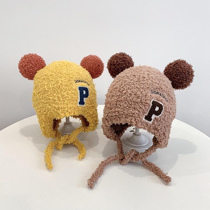 Moda infantil boné outono inverno letra P gorros protetores de orelha bonés de cabeça para meninos meninas bebê bombardeiro chapéus unissex 1 2 3 4 anos