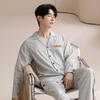 FENTENG Herren Weiches Baumwollmischung Langarm Lounge Pyjama-Set