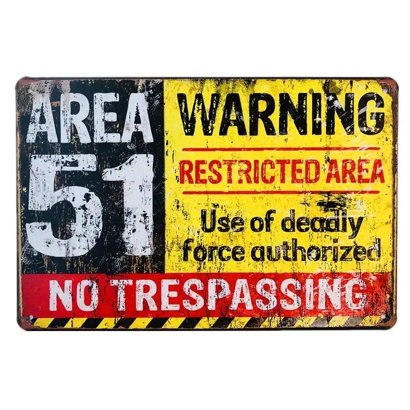 

Warning Area 51 Metal Tin Sign Vintage Smoking Zone Signs Caution Wall Plaque Print Iron Plate Painting Bar Garage Decor Plaque 20X30CM