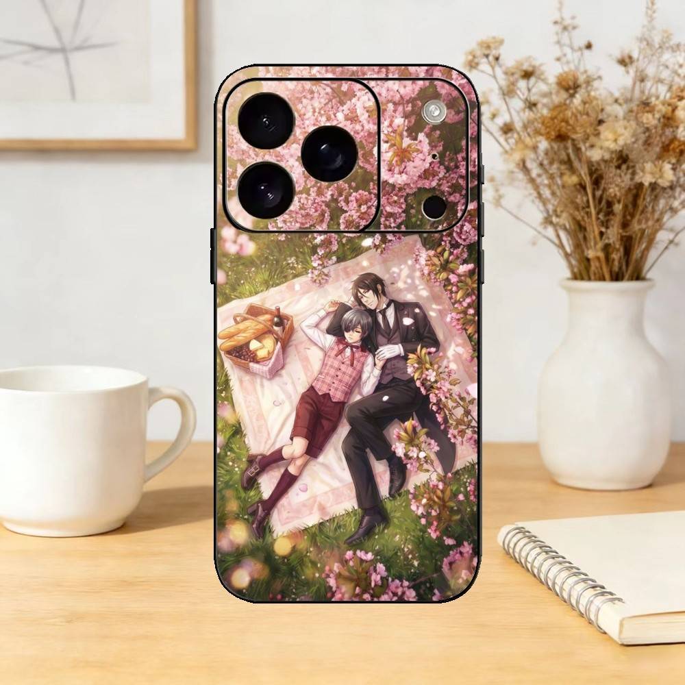 Black B-Butler Anime Sebastian Phone Case For iPhone 17,16,15,14,13,12,11 Plus,Pro Max,SE4Soft Silicone Black Cover