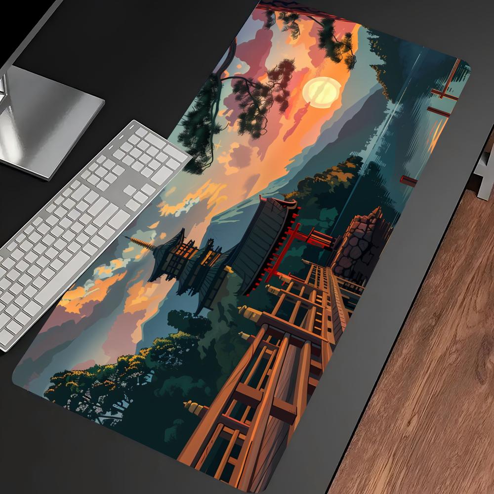 Ancient Temple Mouse Pad Cute XXL Gaming Mousepad Rubber Base with Stitched Edge Non-Slip Desk Pad Computer Desk Accessories