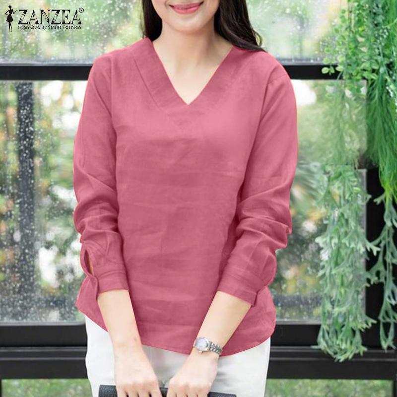 

ZANZEA Women Casual V-Neck Solid Color Loose Long Sleeve Blouse M